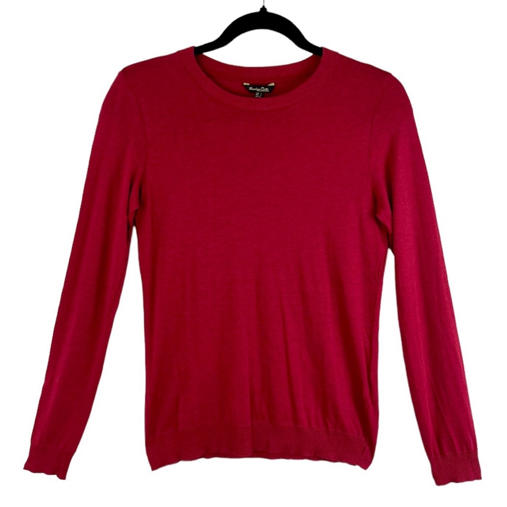 Massimo Dutti Silk Blend Crewneck, Long Sleeve Semi Sheer Pullover, Red, Small